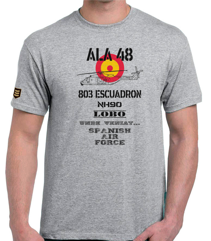 Camiseta militar Ala 48 803 Escuadrón NH90 escarapela - Color gris vigore vista frontal