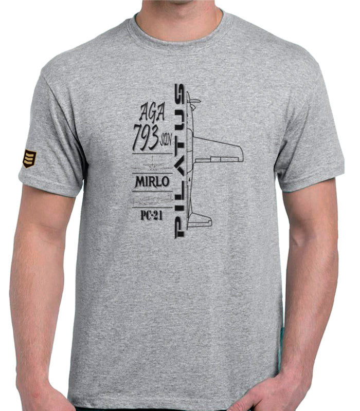 Camiseta militar AGA PC-21 Pilatus Mirlo Profile color gris vigore - Aviación militar Academia General del Aire