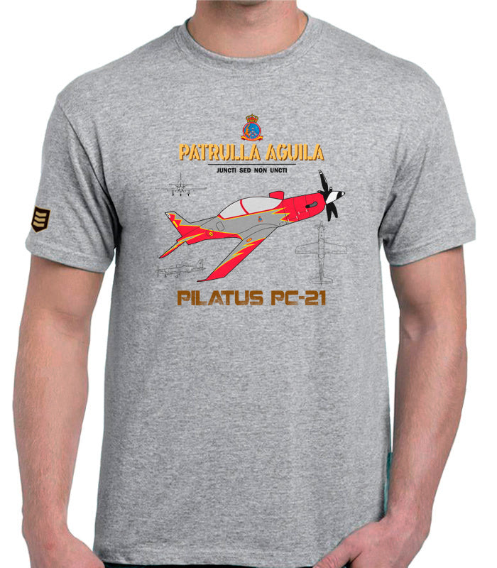 Camiseta militar Patrulla Águila Pilatus PC-21 color gris vigore - Regalo Patrulla Águila España