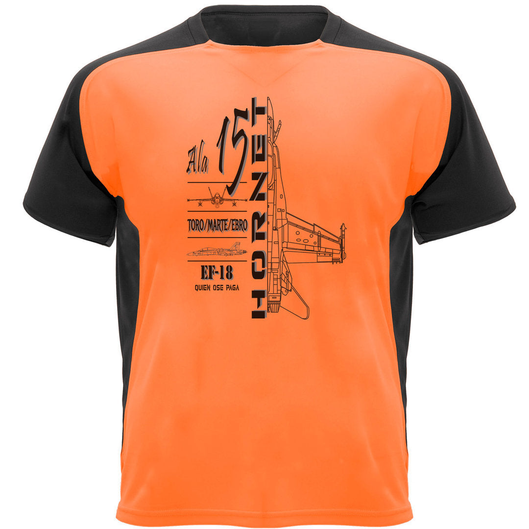 Camiseta técnica naranja fluor Ala 15 EF-18 - diseño perfil Hornet