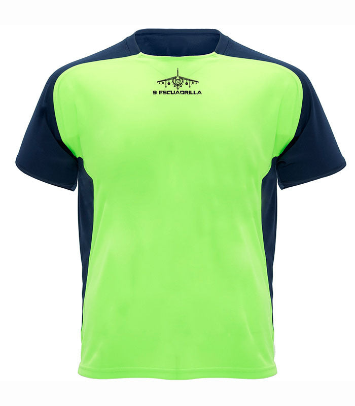 Camiseta técnica verde fluor 9ª Escuadrilla - diseño aviación naval Harrier
