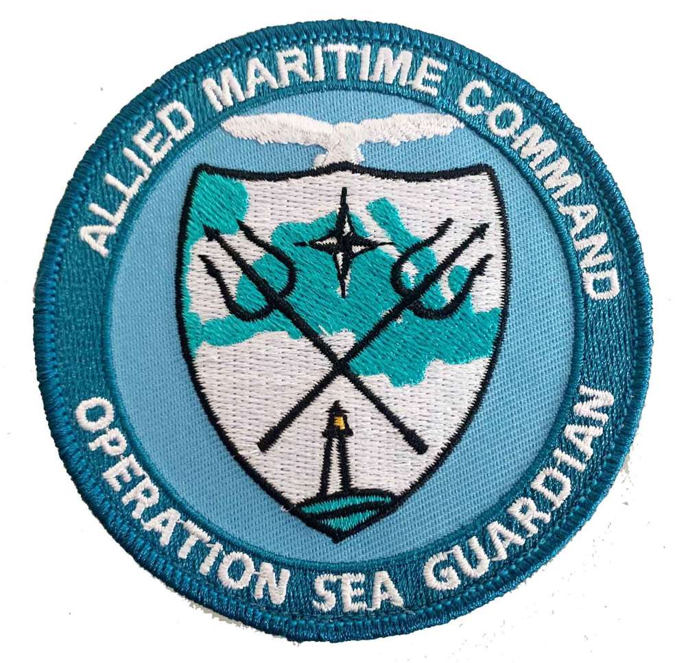 Parche bordado Operation Sea Guardian 801 Escuadrón 8cm con velcro. Misión OTAN Mediterráneo. Seguridad marítima. Ejército del Aire Mallorca