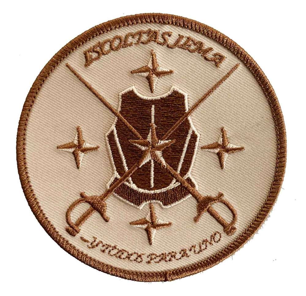 Parche bordado Escoltas JEMA árido 8cm. Camuflaje desértico. Jefe de Estado Mayor del Aire. Unidad de protección. Ejército del Aire español