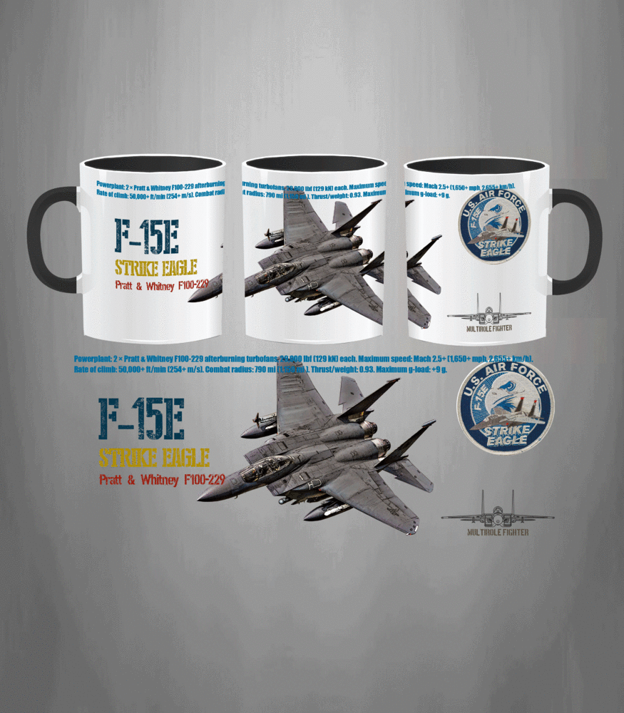 Taza cerámica F-15E Strike Eagle USAF cazabombardero aviación militar 330ml