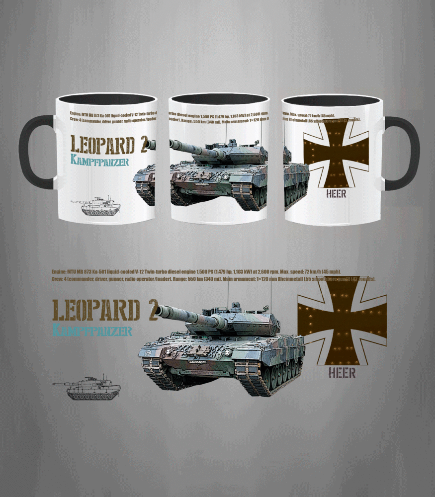 Taza cerámica Leopard 2 carro de combate moderno vehículo blindado 330ml