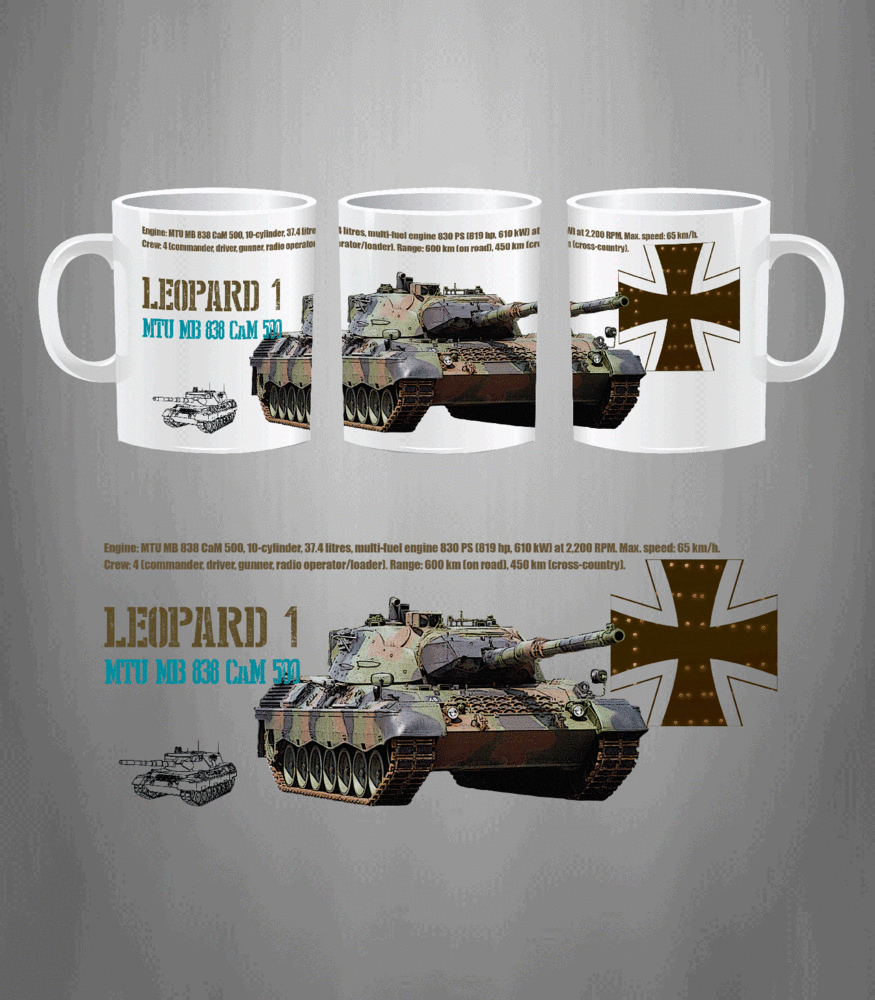 Taza cerámica Leopard 1 carro de combate vehículo blindado 330ml