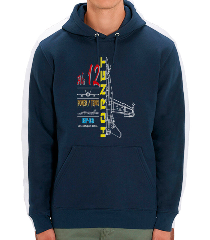 Sudadera azul marino Ala 12 con perfil silueta EF-18 Hornet del Ejército del Aire español, 100% algodón felpa perchad