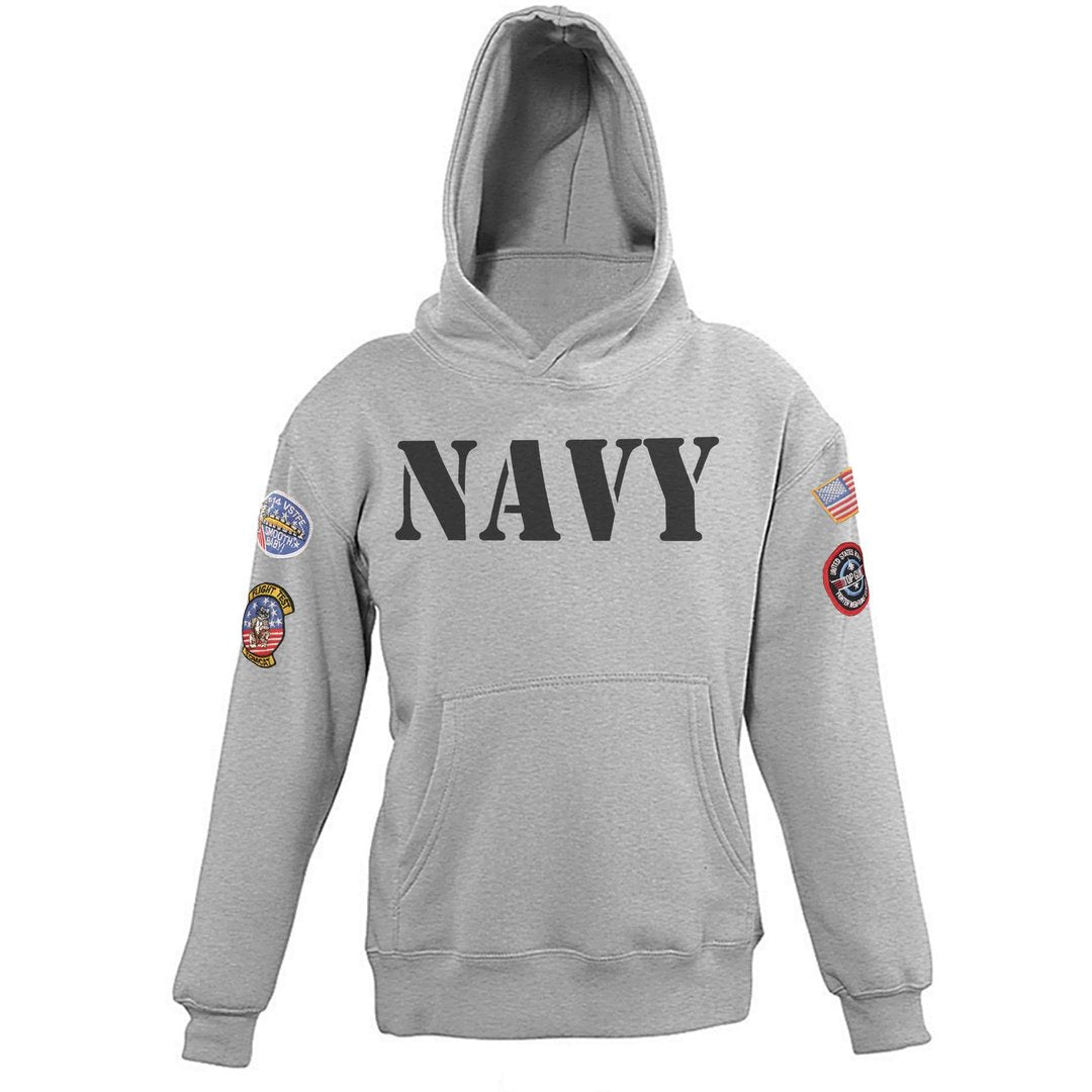 Sudadera F-14 TOMCAT Patches KIDS aviación naval para niños gris