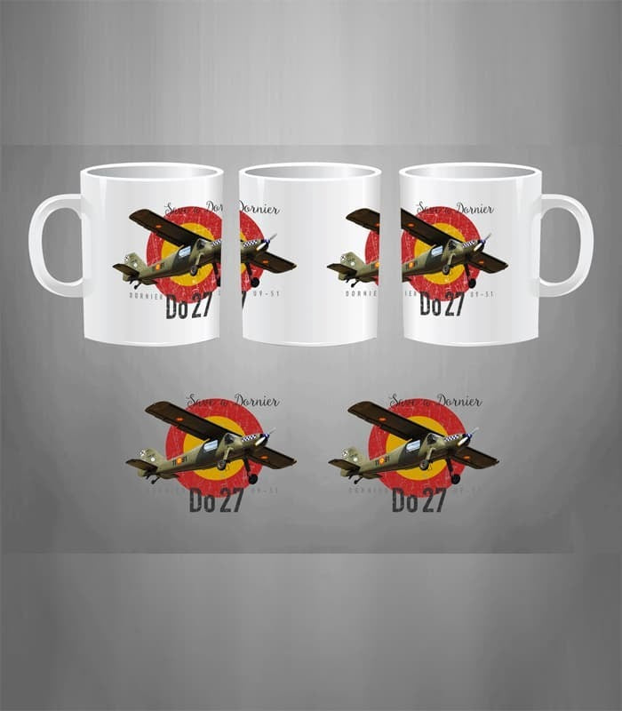 Taza cerámica blanca Save a Dornier DO-27 con diseño aviación clásica - 330ml apta microondas