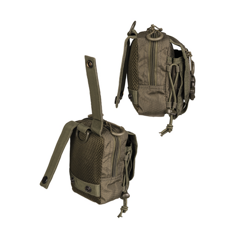 Detalle compartimentos bolso oliva táctico - Sistema MOLLE