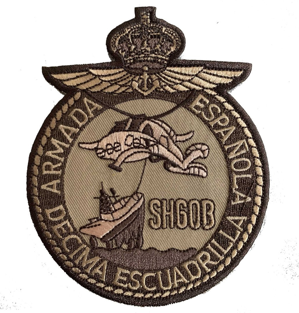 Parche bordado SH-60B Décima Escuadrilla termoadhesivo 9,5x11,5cm. Helicóptero naval antisubmarino Armada Española. Fácil aplicación