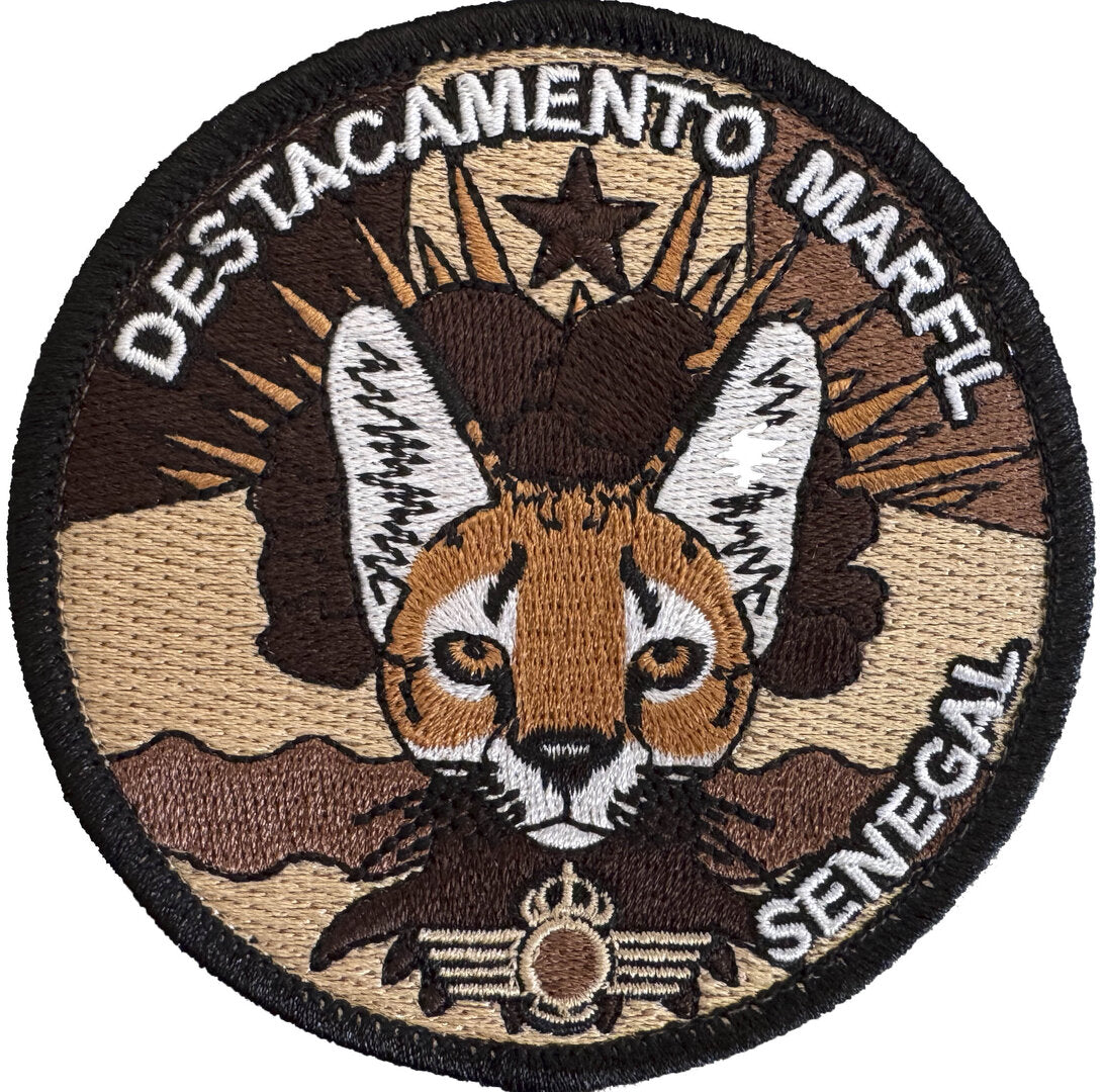 Parche bordado Destacamento Marfil Senegal árido 9cm con velcro. Camuflaje desértico. Misión internacional Ejército del Aire español en África