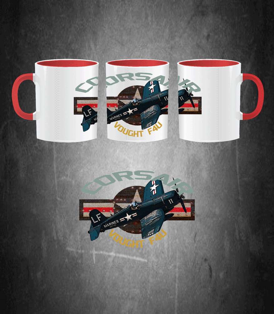 Taza cerámica F-4U Corsair US Navy con diseño aviación naval WWII 330ml