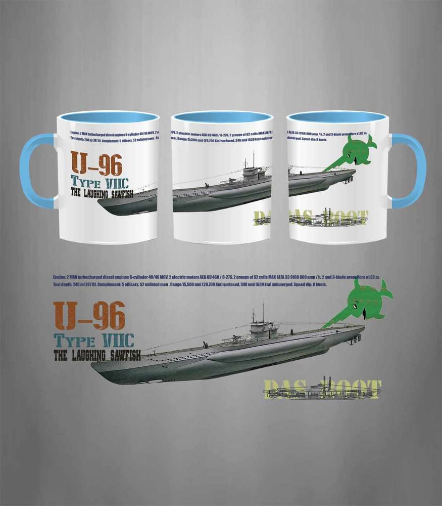 Taza cerámica blanca U-96 Das Boot con diseño submarino alemán WWII 330ml