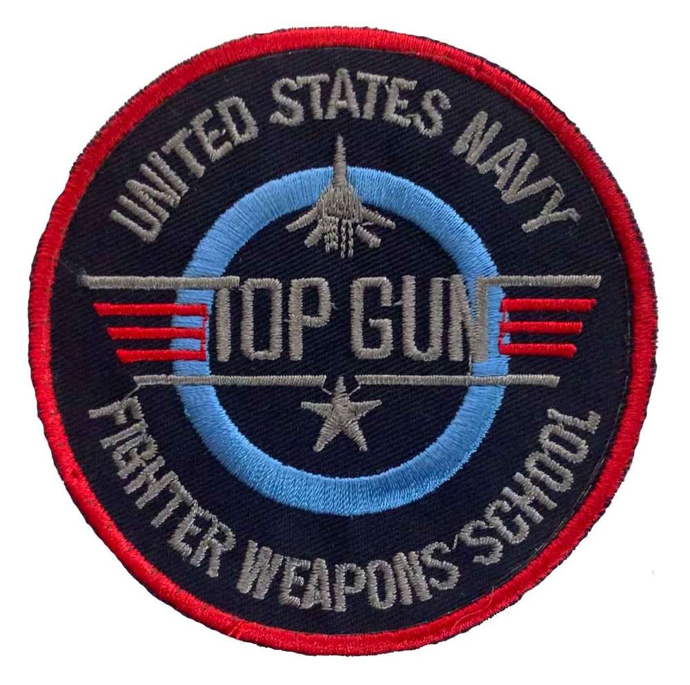 Parche bordado TOP GUN 9cm con velcro. 100% bordado profesional. Navy Strike Fighter Tactics Miramar. Icónico aviación militar. Auténtico coleccionista