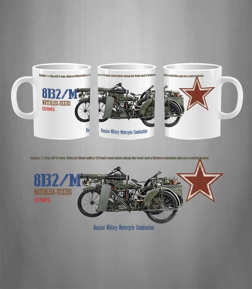 Taza cerámica motocicleta M-72 rusa Ejército Rojo WWII con sidecar 330ml
