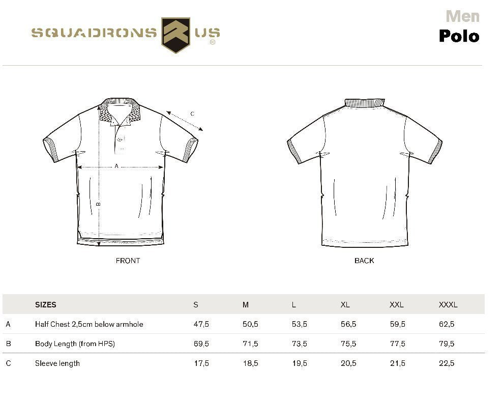 Guía de tallas polos - Medidas S M L XL XXL