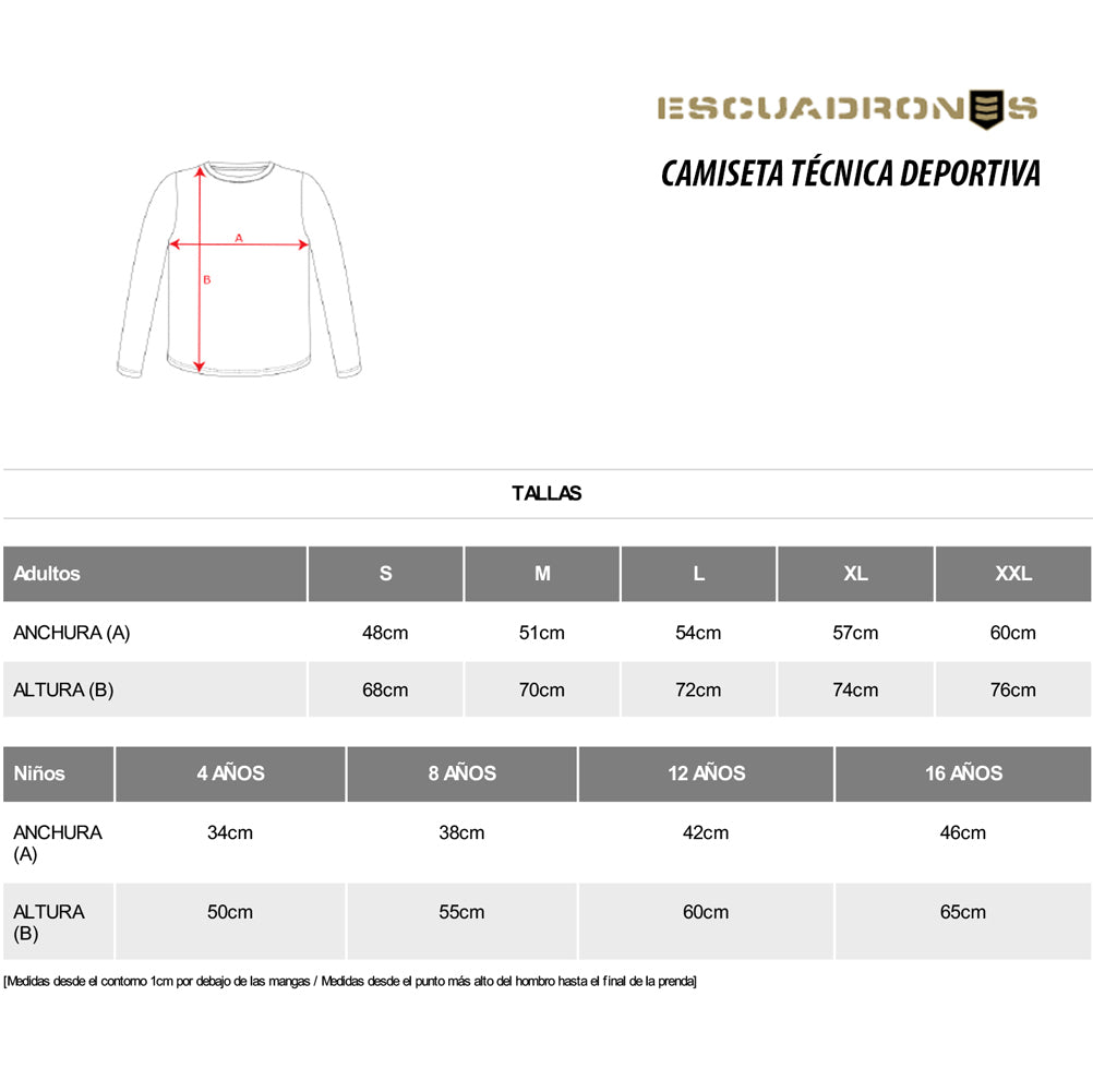 Guía de tallas camisetas técnicas - Medidas S M L XL XXL