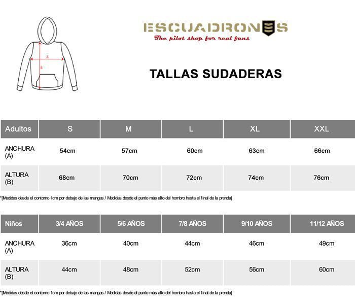 Guía de tallas sudadera Programa Eurofighter - medidas y dimensiones