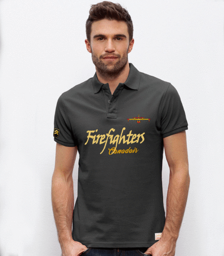 Embroidered polo Canadair Firefighters with frontal print."