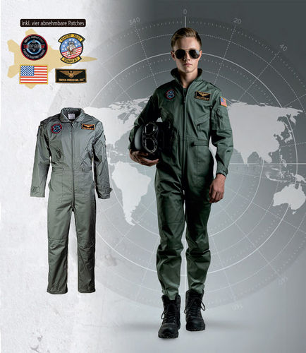 Olive flight coverall KIDS with 4 TOP GUN Patchs