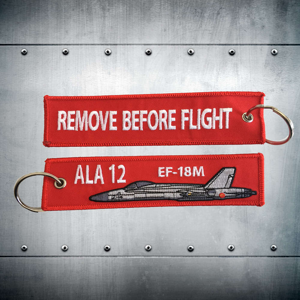 Colección de llaveros de aviación militar con emblemas de alas de combate y escuadrones del Ejército del Aire español