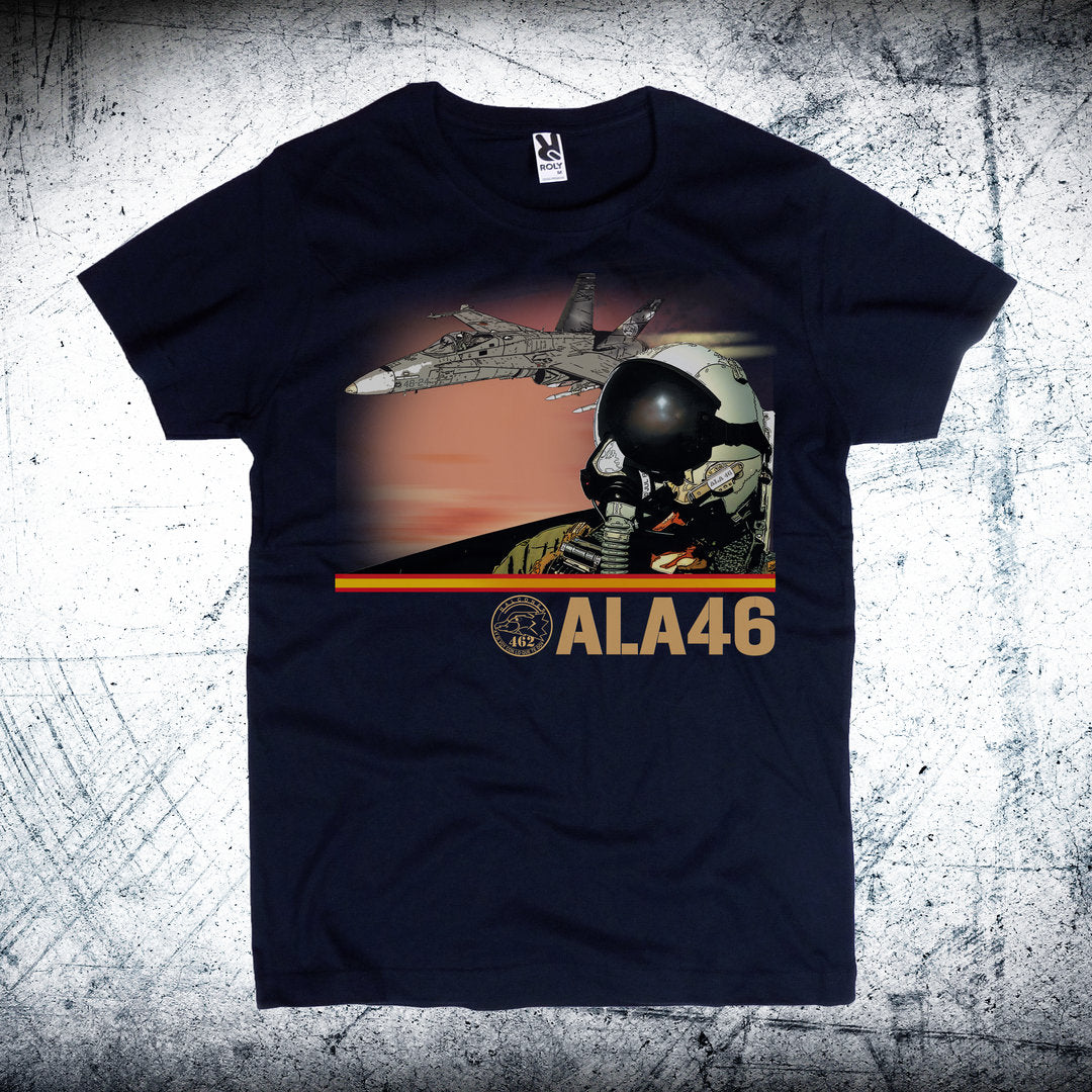 Camiseta Ala 46 Casco Piloto - Aviación militar transporte aéreo en color azul marino
