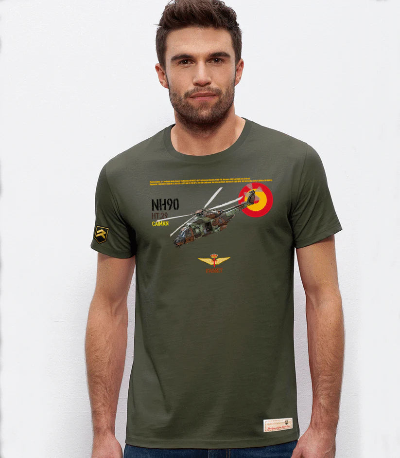 Camiseta caqui NH-90 FAMET talla L - Outlet helicóptero táctico Fuerzas Aeromóviles Ejército
