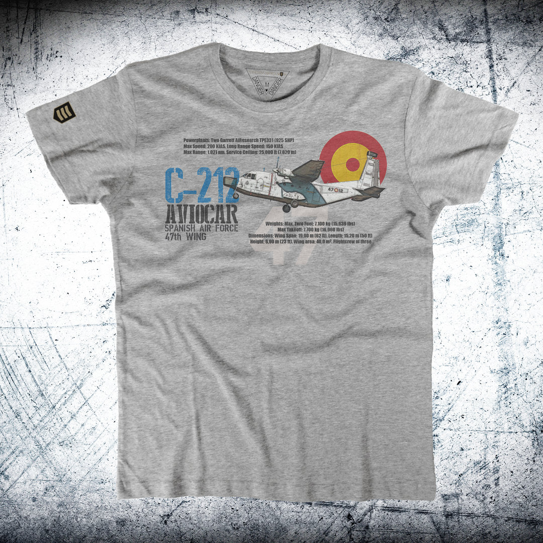 Camiseta 47 Grupo C-212 Aviocar Performance - Color Gris Vigoré - Unidad Transporte Táctico España

