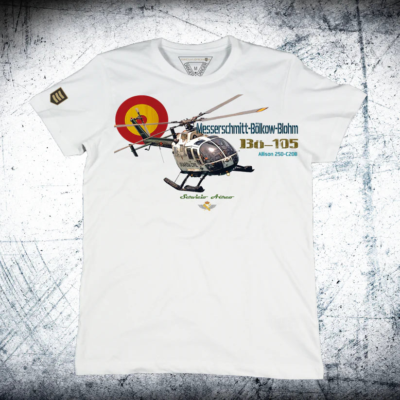 Camiseta blanca Bö-105 Guardia Civil talla XXL - Outlet helicóptero vigilancia rescate
