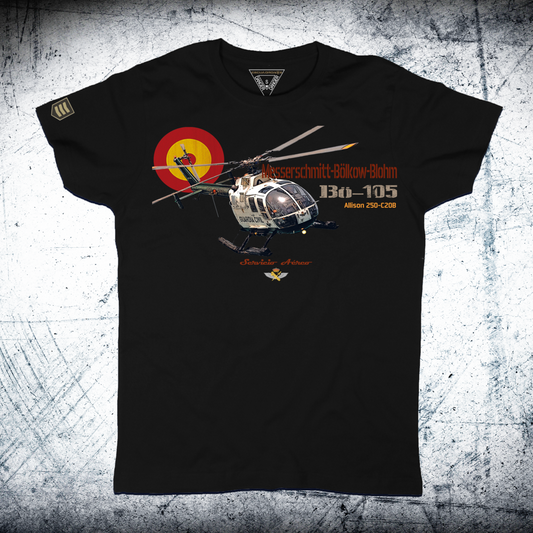 Camiseta Helicóptero Bölkow Bö-105 Guardia Civil - Color Negro - Servicio Aéreo GC
