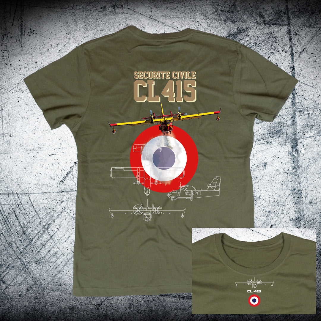 Camiseta BOMBARDIER CL-415 SECURITE CIVILE Escarapela atrás