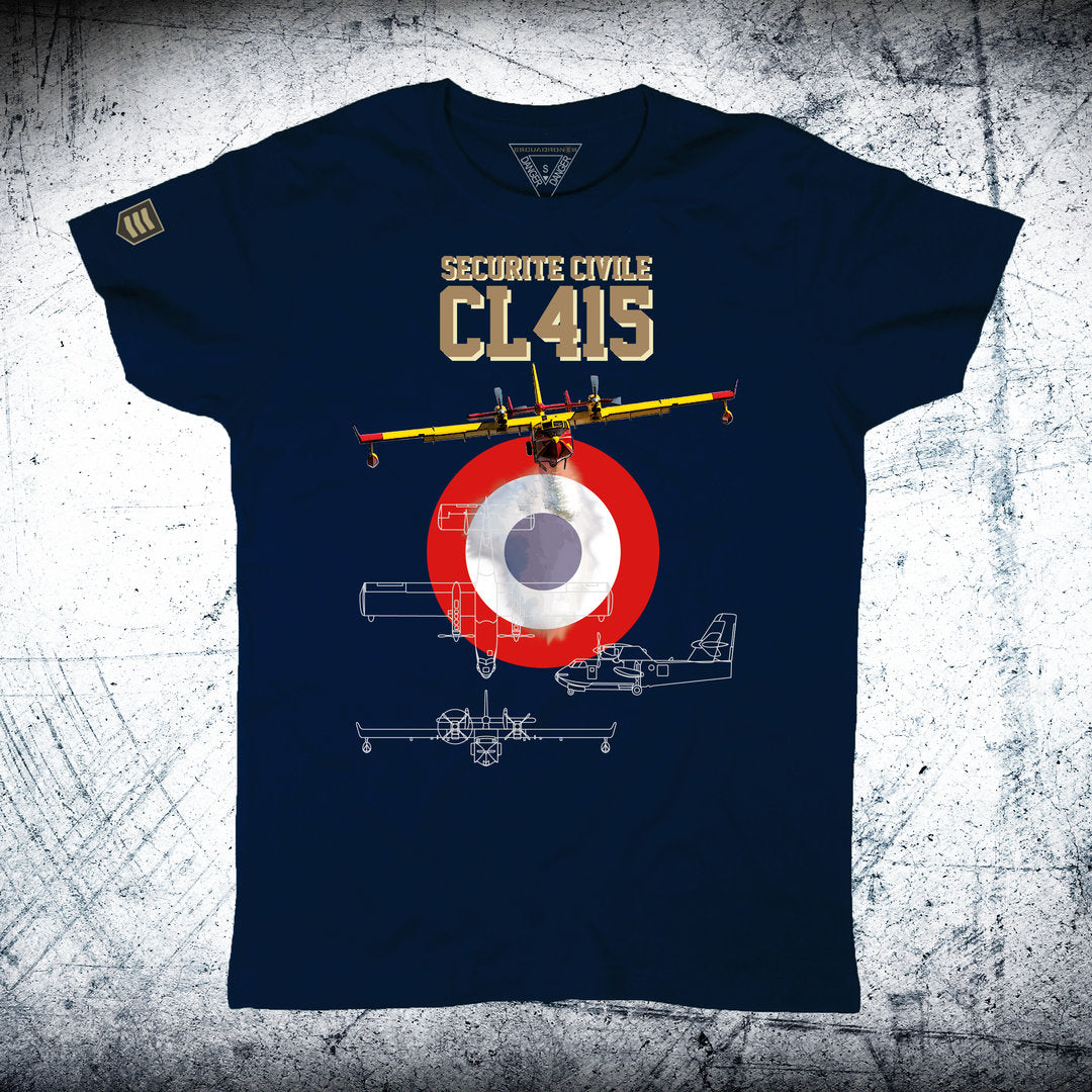 Camiseta Bombardier CL-415 Sécurité Civile Escarapela color azul marino - Avión anfibio extinción de incendios
