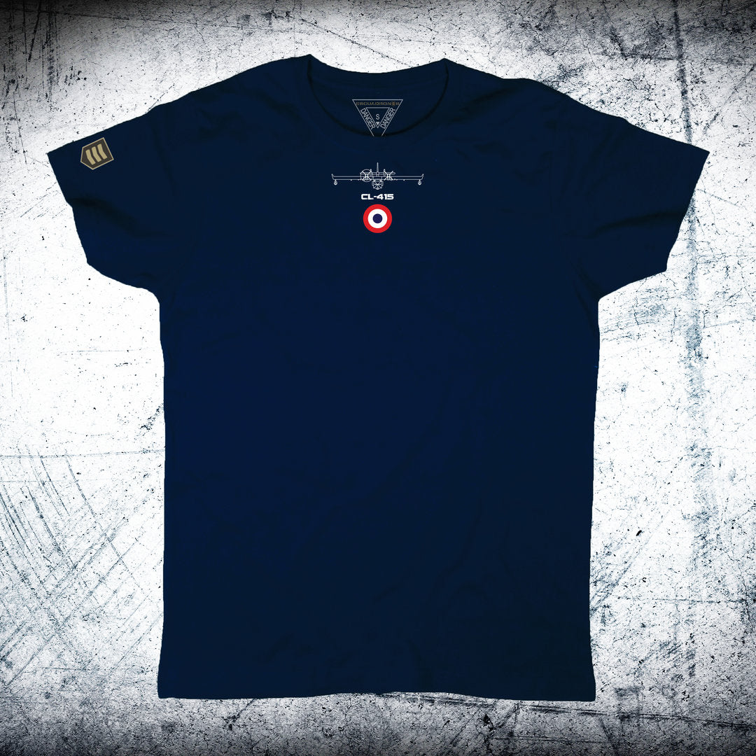 Camiseta BOMBARDIER CL-415 SECURITE CIVILE Escarapela y avión en cuello