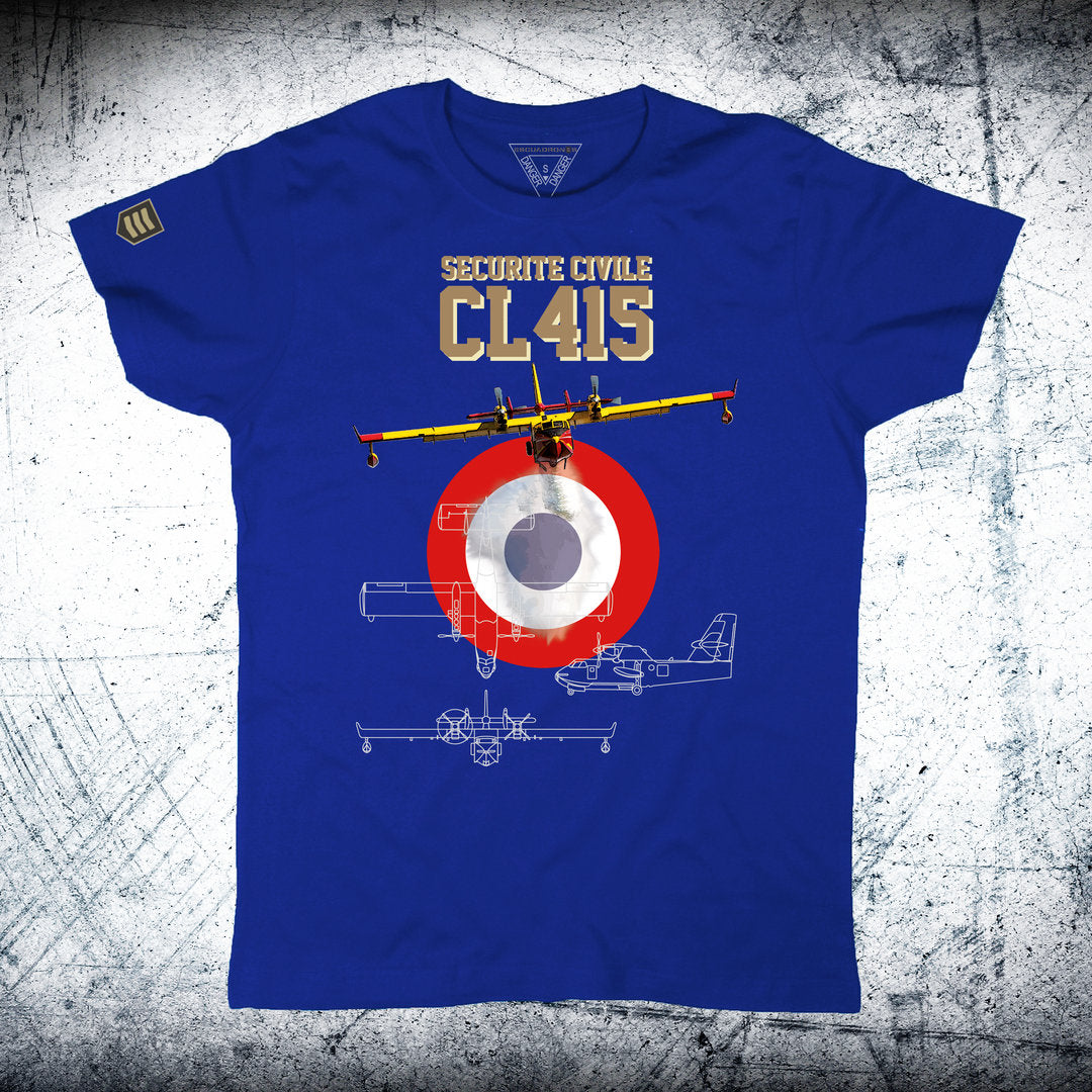 Camiseta Bombardier CL-415 Sécurité Civile Escarapela color azul royal - Avión anfibio extinción de incendios
