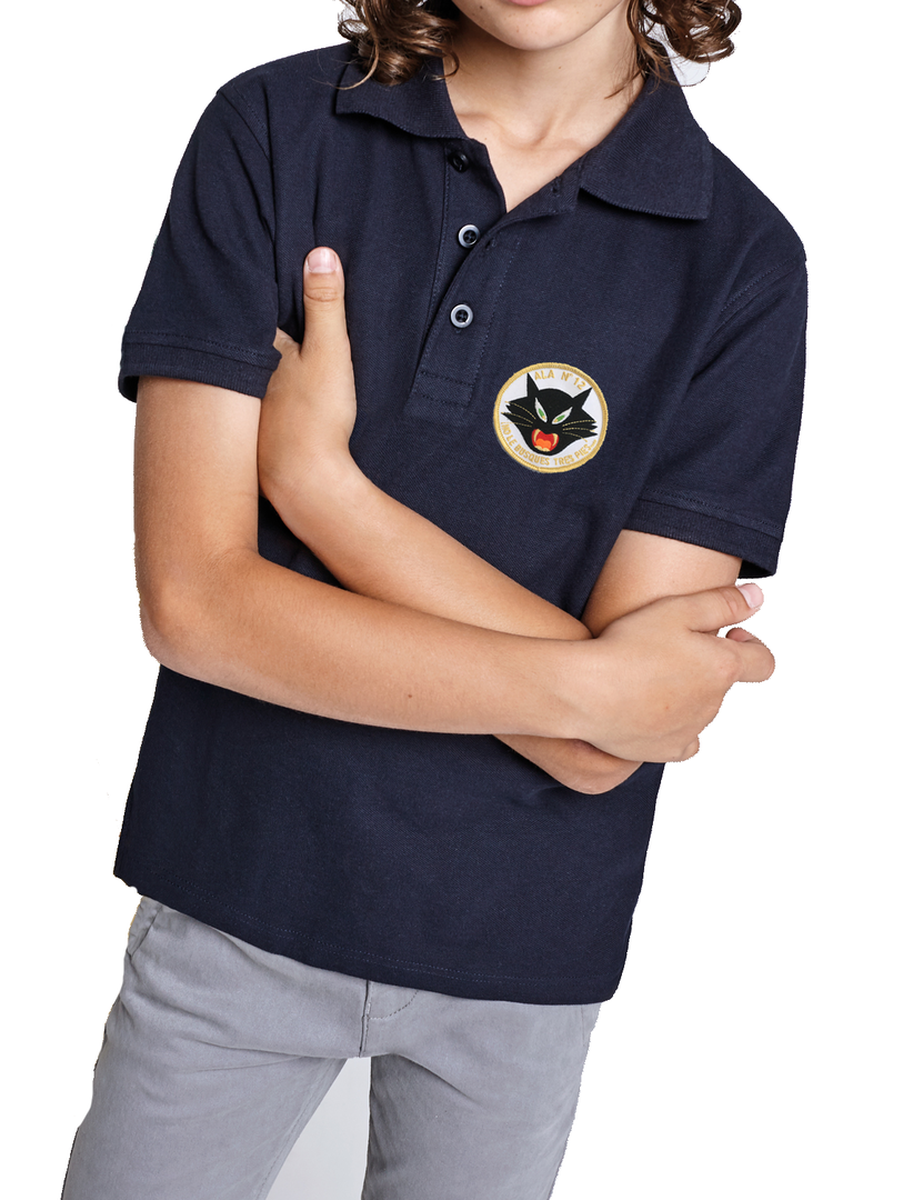 Polo infantil con emblema Gato Ala 12 bordado en el pecho, 100% algodón, para niños de familias militares del Ejército del Aire