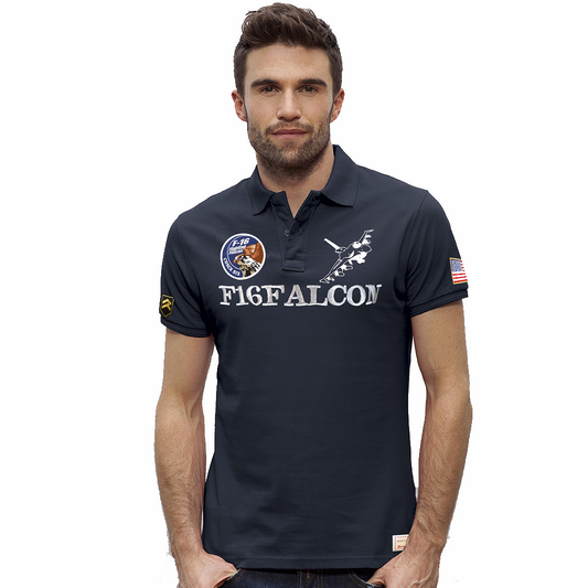 Polo navy blue F-16 Falcon USAF, diseño aviación militar Fuerza Aérea estadounidense