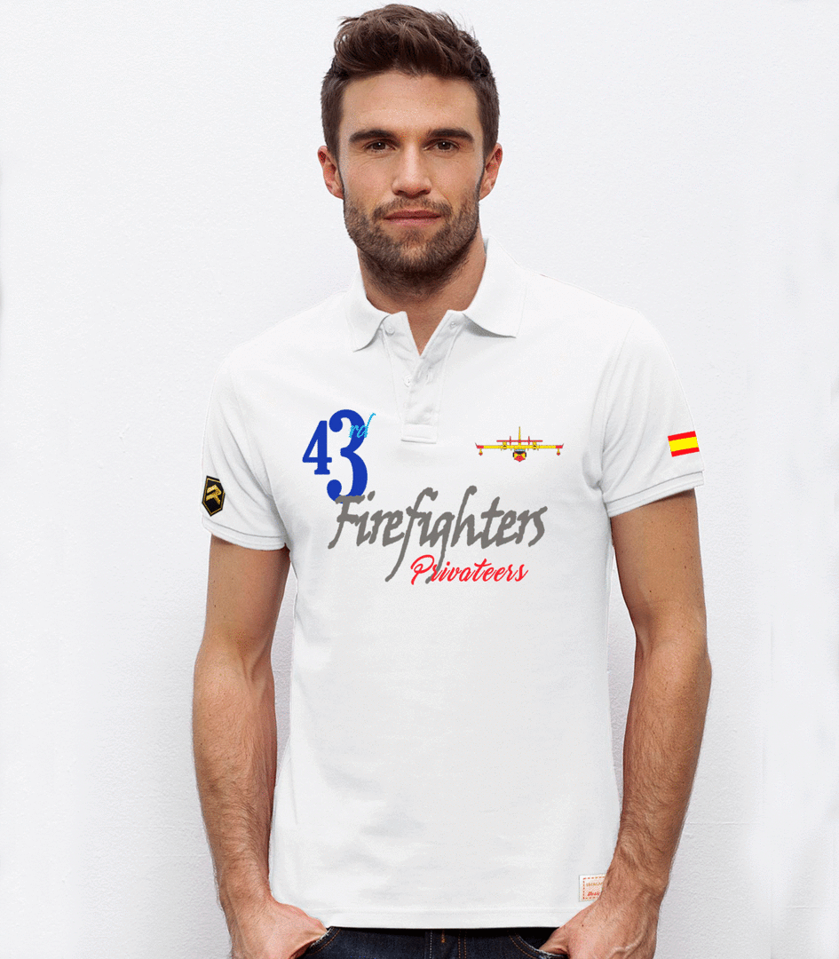 Polo con bordado de avión y bandera  Firefighters del 43G