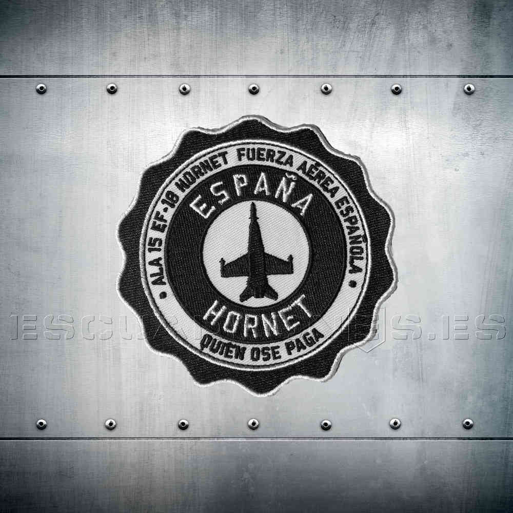 Parche bordado medallón EF-18 Ala 15 negro 9cm - Insignia circular F-18 Hornet Ejército del Aire Zaragoza
