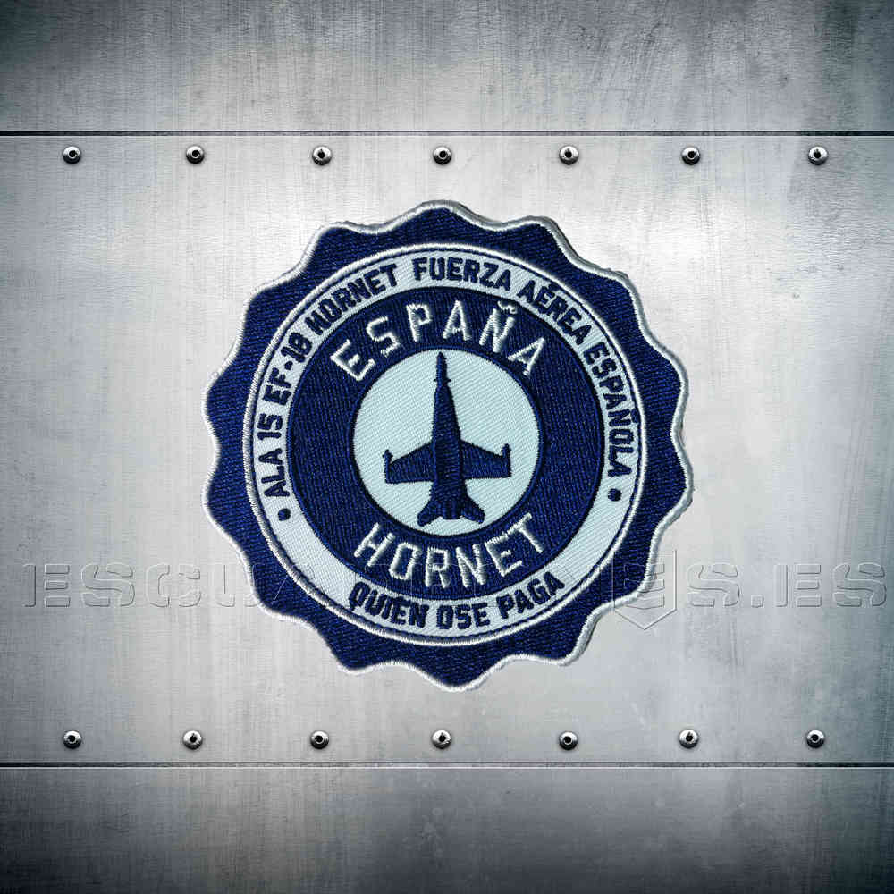 Parche bordado medallón EF-18 Ala 15 azul 9cm - Insignia circular F-18 Hornet Ejército del Aire Zaragoza
