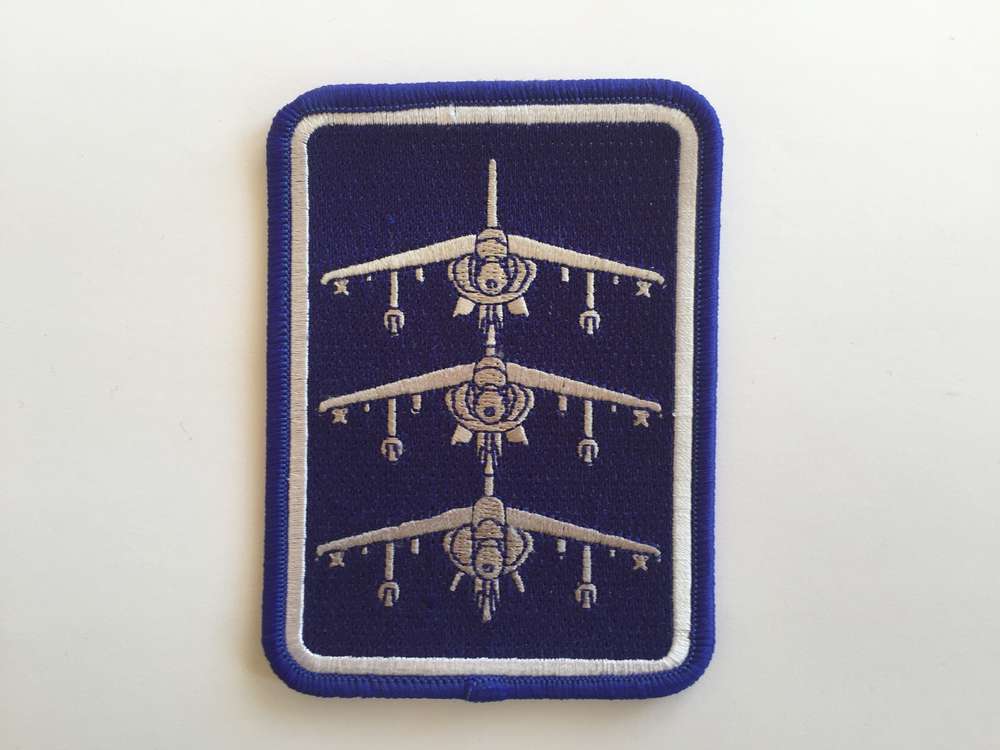 Parche bordado cuadrado azul Harrier AV-8B termoadhesivo