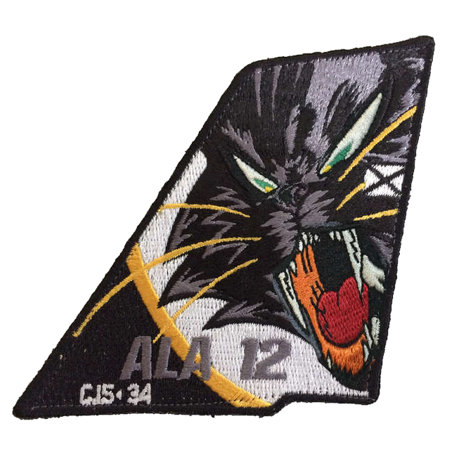 Parche bordado Deriva Gato Ala 12 con velcro - Emblema cola F-18 Hornet Torrejón de Ardoz