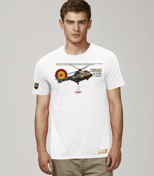 Camiseta AS-532 UL Cougar FAMET premium blanca - Helicóptero transporte Ejército de Tierra
