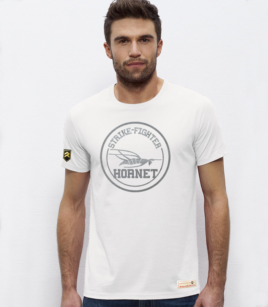 Camiseta Strike Fighter F/A-18 Hornet premium blanca - Caza embarcado USN USMC
