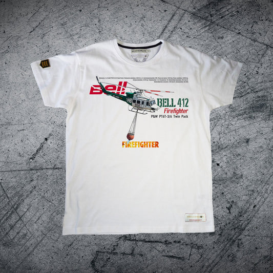 Camiseta Helicóptero Bell 412 Firefighter Premium blanca - Escuadrones®
