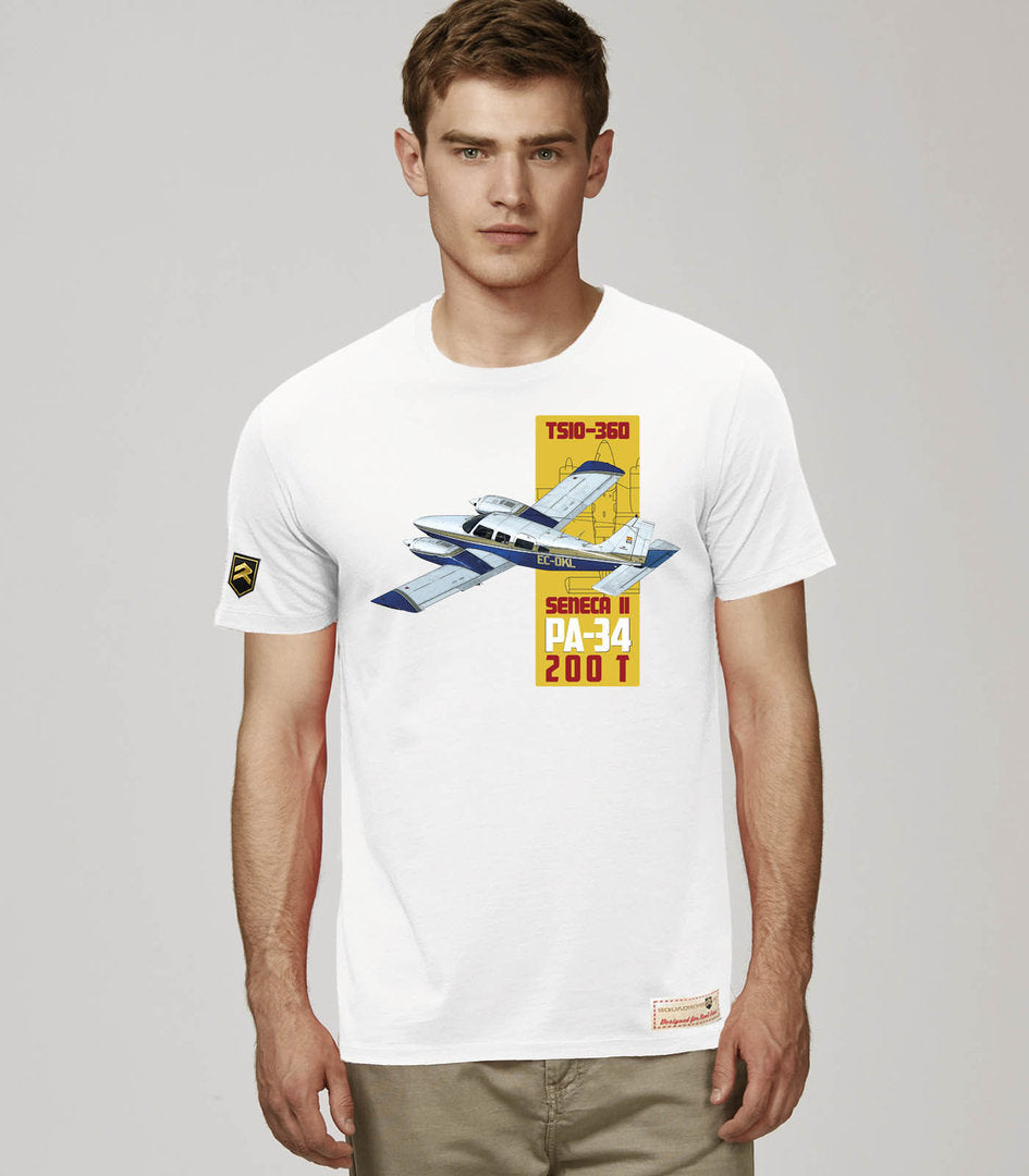 Camiseta Piper Seneca II PA-34 Premium blanca - Escuadrones®
