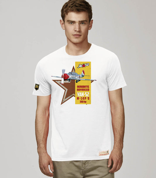 Camiseta Yakovlev Yak-52 premium blanca - Avión acrobático entrenamiento motor radial
