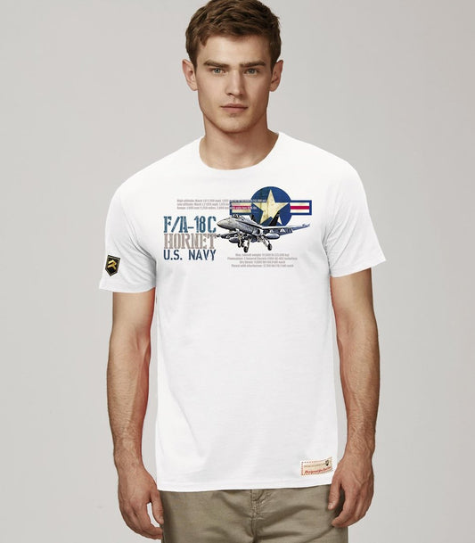 Camiseta F/A-18C Hornet U.S. Navy PREMIUM color blanco - Aviación naval
