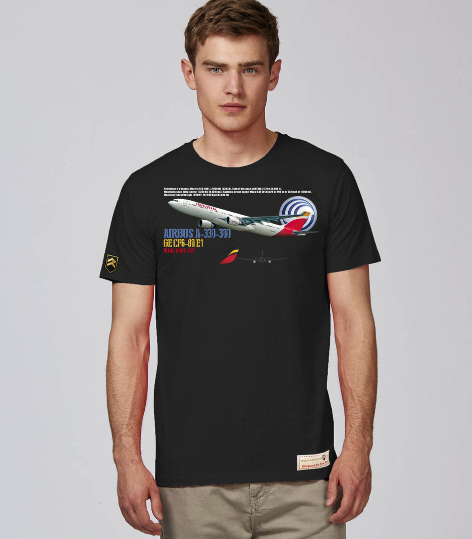 Camiseta Airbus A330 Iberia PREMIUM color negro - Aviación civil

