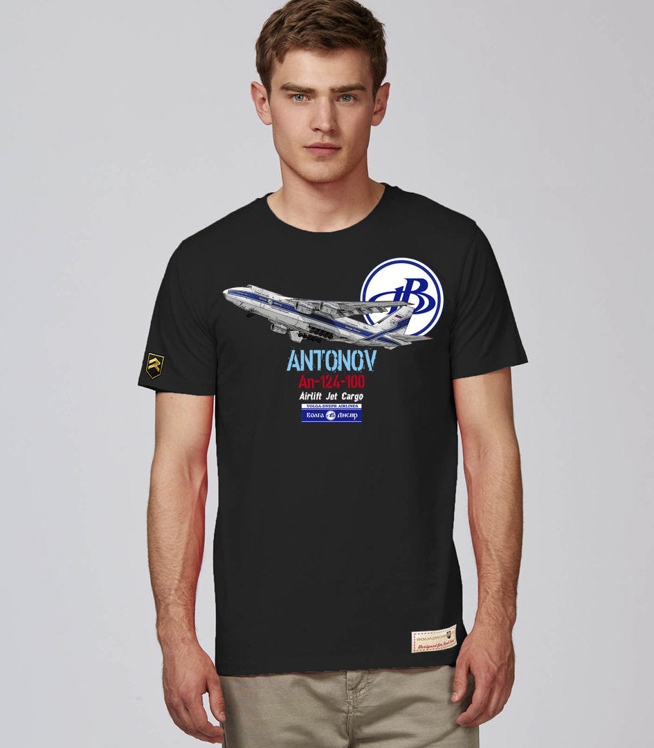 Camiseta Antonov An-124-100 Volga-Dnepr PREMIUM color negro - Aviación de carga
